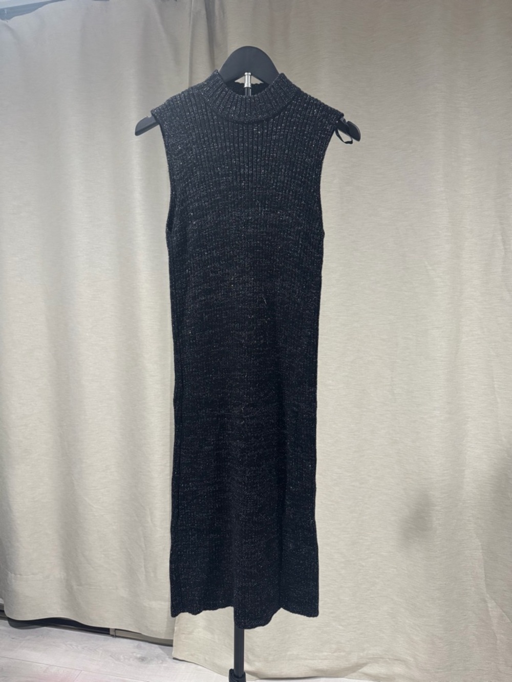 BCBGMaxAzria Black Ribbed Mock-Neck Midi Dress